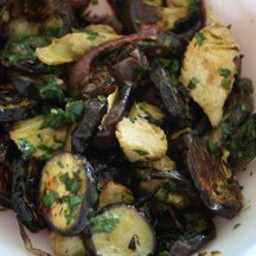 Roasted Eggplant with Artichoke Hearts and Salsa Verde