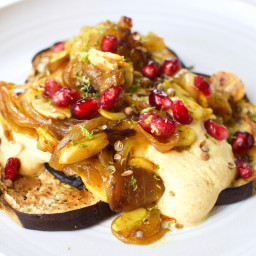 Roasted Eggplant with Curried Yogurt and Pomegranate