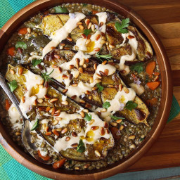 Roasted Eggplant With Tahini, Pine Nuts, and Lentils Recipe