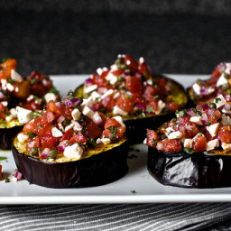 Roasted eggplant with tomatoes and mint