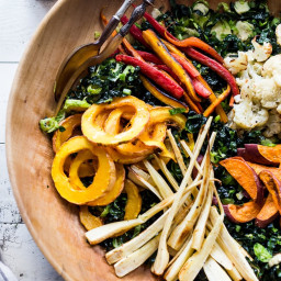 Roasted Fall Vegetable Salad with Kale and Brussel Slaw