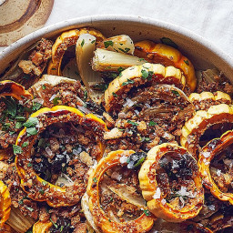 Roasted Fennel & Delicata Squash with Olive & Parmesan Breadcrumbs