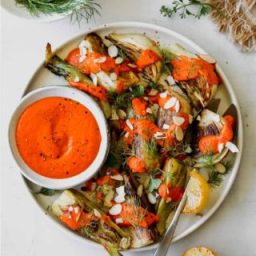 Roasted Fennel with Red Pepper-Horseradish Sauce