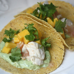 Roasted Fish Tacos with Avocado Crema and Mango