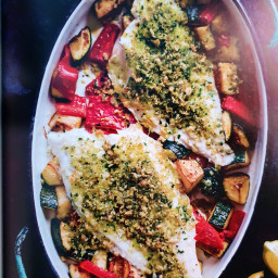 Roasted Fish with a cheese and parsley crumb 349cals