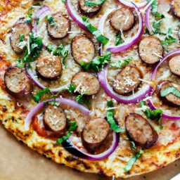 Roasted Garlic Chicken Sausage, Manchego and Red Onion Pizza