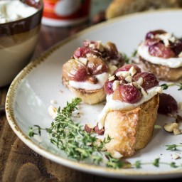 Roasted Grape Crostini with Whipped Ricotta and Hazelnuts