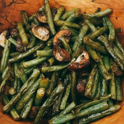 Roasted Green Beans & Mushrooms with Honey Balsamic Drizzle