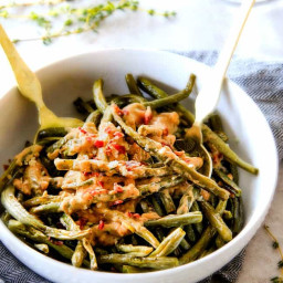 Roasted Green Beans with Creamy Gruyere Sauce