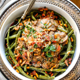 Roasted Green Beans with Cremini Bacon Mushroom Sauce