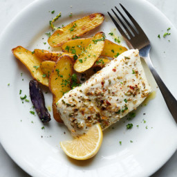 Roasted Halibut and Potatoes With Rosemary