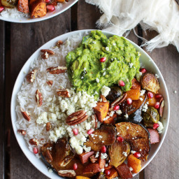Roasted Harvest Veggie, and Curried Avocado + Coconut Rice Bowls