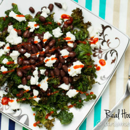 Roasted Kale with Black Beans, Goat Cheese and Sriracha