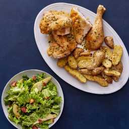 Roasted Lemon & Rosemary Chicken with Crispy Pancetta & Pear Salad