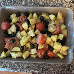 Roasted Lemon Chicken with Potatoes, Tomatoes, Olives