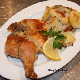 Roasted Lemon, Thyme, Rosemary Chicken with Potatoes