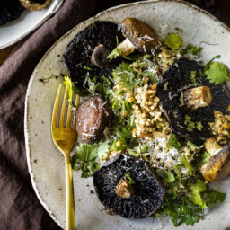 Roasted mushrooms with buckwheat pilaf and parmesan