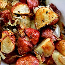 Roasted New Potatoes with Caramelized Onions and Truffle Oil