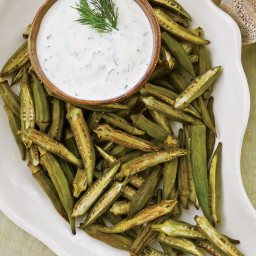 Roasted Okra with Buttermilk Herb Dipping Sauce