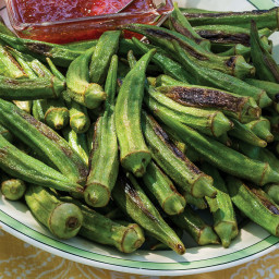 Roasted Okra with Pepper Jelly Sauce