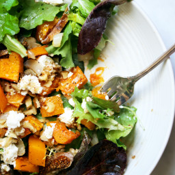 Roasted Onion, Squash and Fig Salad with Maple Mustard Balsamic Dressing