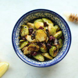 Roasted Pear and Cranberry Brussels Sprouts