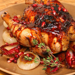 Roasted Pomegranate-Marinated Cornish Game Hens with Cippolini and Treviso