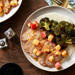 Roasted Pork & Broccoli with Apple, Cheese Sauce, & Garlic Breadcru