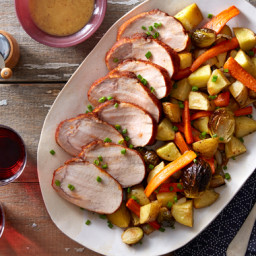 Roasted Pork & Fall Vegetables with Creamy Maple Mustard Sauce