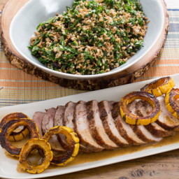 Roasted Pork and Delicata Squashwith Warm Farro and Kale Salad