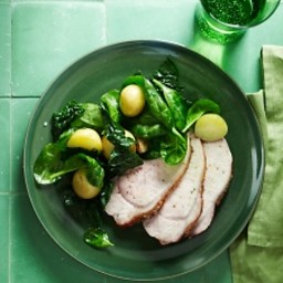 Roasted Pork Loin with Potatoes and Greens