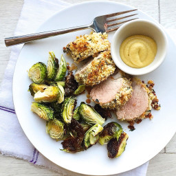 Roasted Pork Tenderloin with Dijon Breadcrumbs and Brussels Sprouts