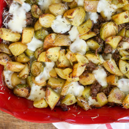 Roasted Potatoes with Brussels Sprouts and Sausage