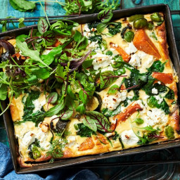Roasted pumpkin spinach and feta slice