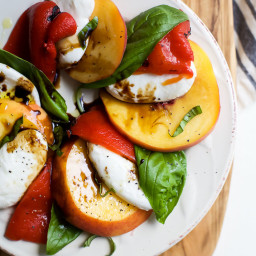 Roasted Red Pepper and Peach Caprese with Balsamic Reduction
