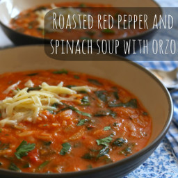 Roasted red pepper and spinach soup with orzo