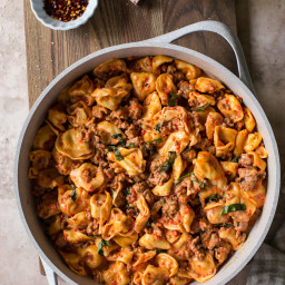Roasted Red Pepper Tortellini Alfredo with Sausage