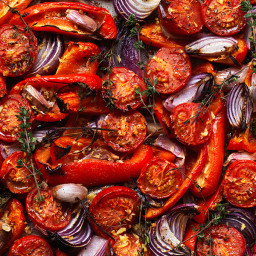 Roasted red vegetables with ginger and garlic