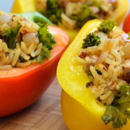 Roasted Rice and Kale Stuffed Peppers