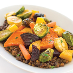 Roasted Root Vegetables on Bed of Lentils