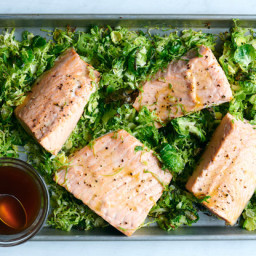 Roasted Salmon and Brussels Sprouts With Citrus-Soy Sauce
