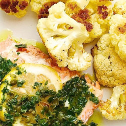 Roasted Salmon and Cauliflower with Parsley-Caper Sauce