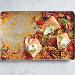 Roasted Salmon with Chickpeas, Zucchini & Red Peppers
