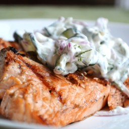 Roasted Salmon with Cucumber-Lime Sauce