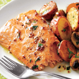 Roasted Salmon With Potatoes and Mushrooms