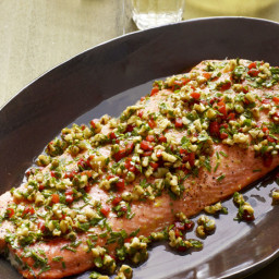 Roasted Salmon With Walnut-Pepper Relish