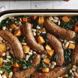 Roasted Sausages and Sweet Potato-White Bean Stew