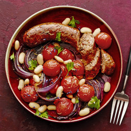 Roasted Sausages with Tomatoes & White Beans