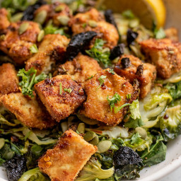 Roasted Shredded Brussels Sprout Salad with Crispy Tofu