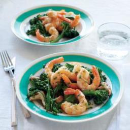 Roasted Shrimp with Mushrooms, Broccolini, and Foaming Chive Butter Sauce